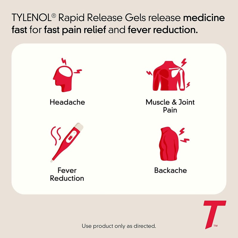 Tylenol Extra Strength Acetaminophen Rapid Release Gels, Extra Strength Pain Reliever & Fever Reducer, Gelcaps with Laser-Drilled Holes, 500 mg Acetaminophen, 24 ct - Image 4