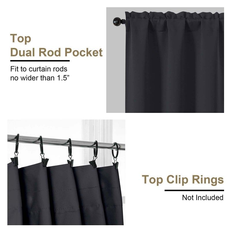 OVZME Black Blackout Curtains for Bedroom 72 Inch Length 2 Panels Set, Solid Thermal Insulated Energy Saving Window Curtains for Living Room, Dual Rod Pocket Window Drapes, Black, 2x40Wx72L Inches - Image 4