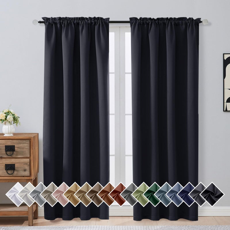 OVZME Black Blackout Curtains for Bedroom 72 Inch Length 2 Panels Set, Solid Thermal Insulated Energy Saving Window Curtains for Living Room, Dual Rod Pocket Window Drapes, Black, 2x40Wx72L Inches - Image 1