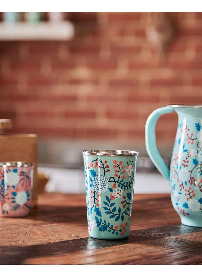 Chumbak Blue Floral Steel Tumbler Large, 400ml