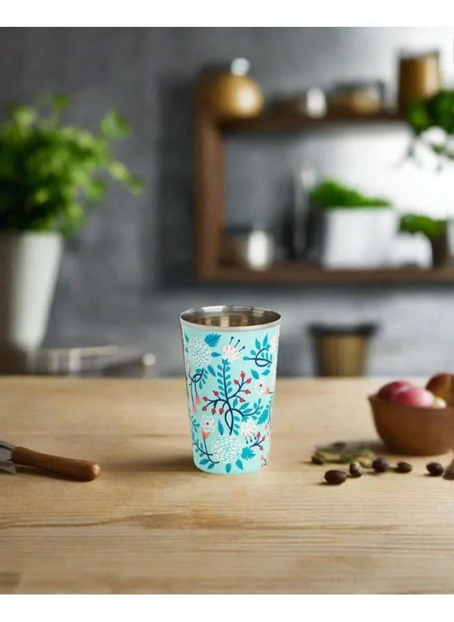 Chumbak Blue Floral Steel Tumbler Large, 400ml