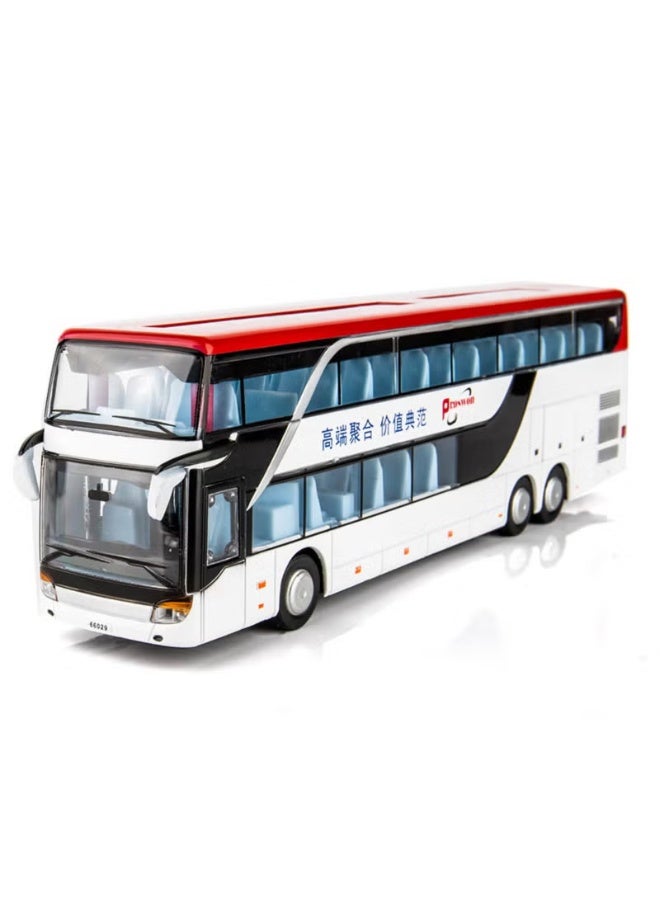 White Alloy Pull Back Bus Model High Imitation Double Flash Toy Vehicle - Image 4