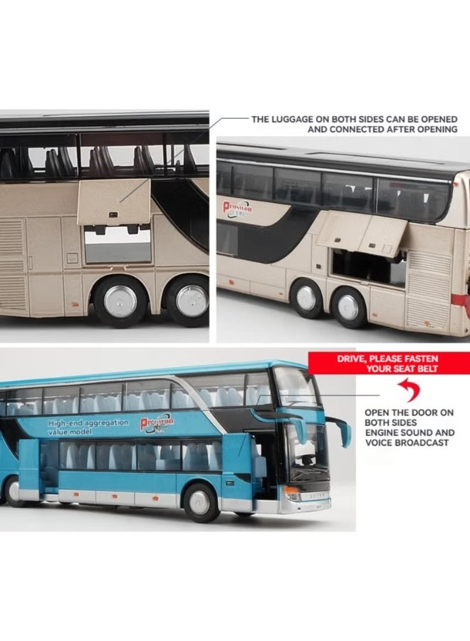 White Alloy Pull Back Bus Model High Imitation Double Flash Toy Vehicle - Image 2