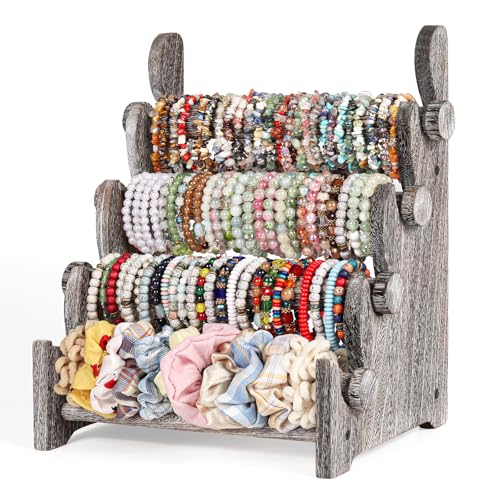 TOPNEW 4 Tier Wooden Bracelet Holder,Scrunchie Bangle Watch Necklace Display Storage Jewelry Holder Stand Display Organizer,Antique White - Image 1
