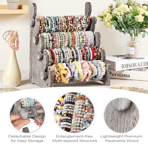TOPNEW 4 Tier Wooden Bracelet Holder,Scrunchie Bangle Watch Necklace Display Storage Jewelry Holder Stand Display Organizer,Antique White - Image 5