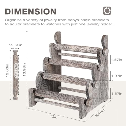 TOPNEW 4 Tier Wooden Bracelet Holder,Scrunchie Bangle Watch Necklace Display Storage Jewelry Holder Stand Display Organizer,Antique White - Image 2