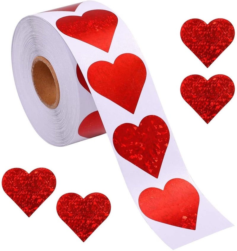 Dzrige 500pcsroll Heart Shape Labels Love Heart Stickers Red Love Scrapbooking Adhesive Stickers for Valentines Day Wedding Anniversary Stationery Candy Dragee Bag Gift Box Packing Bag