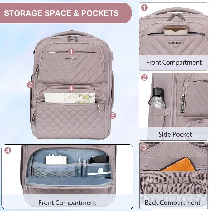 EMPSIGN Travel Backpack for Women, Large Carry On Backpack Airline Approved Personal Item Travel Bag, 17 inch TSA Friendly Laptop Backpack with USB Port, Casual Daypack Business Backpack, Grey Pink - Image 4