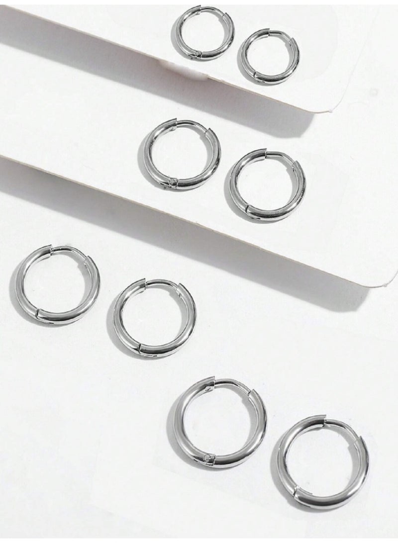 ڤيا أقراط  فضية كلاسيكية — 4 أزواج متعددة المقاسات - Image 2