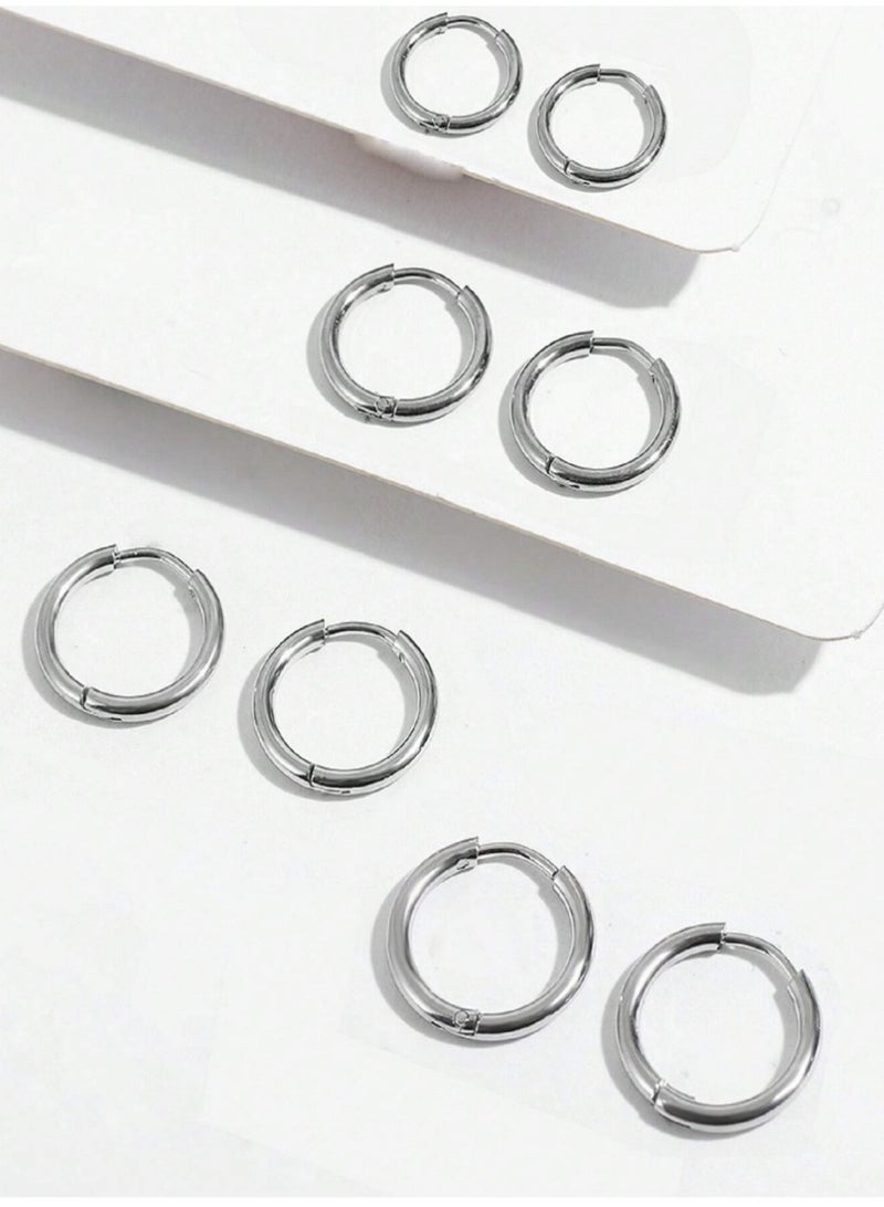 ڤيا أقراط  فضية كلاسيكية — 4 أزواج متعددة المقاسات - Image 1