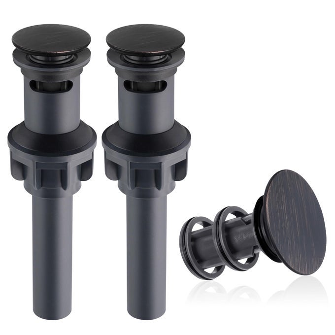 2 PACK UNIVERSAL BATHROOM SINK DRAIN STOPPER POP UP DRAIN STRAINER WITH OVERFLOW PUSH AND SEAL SINK PLUG WITH BASKET FOR LAVATORY VANITY VESSEL ANTICLOGGING STRAINER OIL RUBBED BRONZE