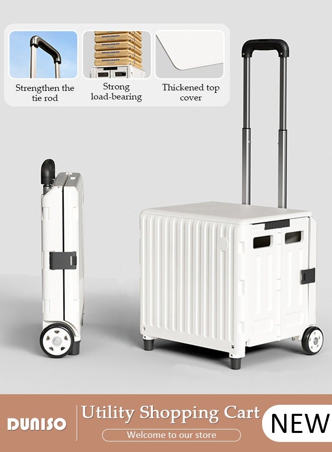 DUNISO Folding Utility Shopping Cart Portable Rolling Crate Handcart,with Durable Heavy Duty Plastic Telescoping Handle Collapsible Hidden Lid 2 Rotate Wheels for Travel Shopping Moving Home Office Use  - Image 1