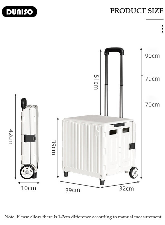 DUNISO Folding Utility Shopping Cart Portable Rolling Crate Handcart,with Durable Heavy Duty Plastic Telescoping Handle Collapsible Hidden Lid 2 Rotate Wheels for Travel Shopping Moving Home Office Use  - Image 4