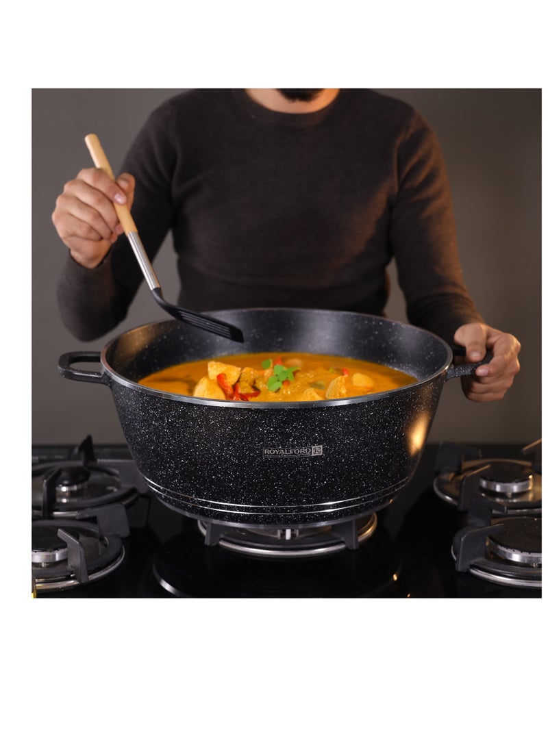 Royalford 36 cm Die Cast Casserole- RF12703/ Non-Stick Cookware with Granite Coating, Compatible with Hot Plate, Halogen, Gas Cooktops Black 2Liters - Image 3