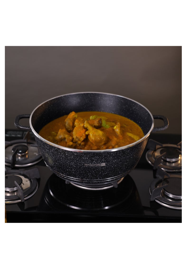 Royalford 36 cm Die Cast Casserole- RF12703/ Non-Stick Cookware with Granite Coating, Compatible with Hot Plate, Halogen, Gas Cooktops Black 2Liters - Image 4