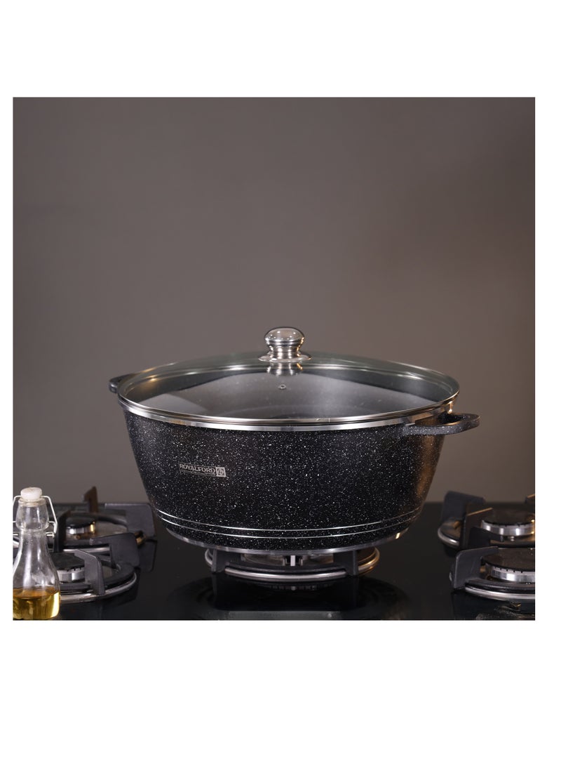 Royalford 36 cm Die Cast Casserole- RF12703/ Non-Stick Cookware with Granite Coating, Compatible with Hot Plate, Halogen, Gas Cooktops Black 2Liters - Image 5