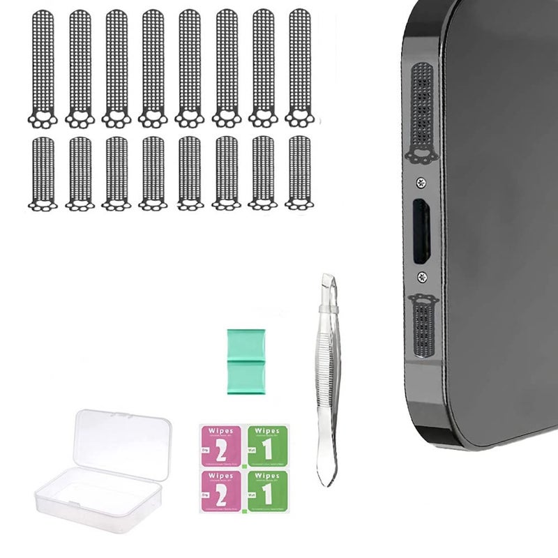 Pivdo Anti Dust Plug Adhesive Metal Net Mobile Phone Speaker Stickers for Universal Android & iPhone Protector Mobile Accessories (Dust Protector 16 Pcs Paw-Black) - Image 1