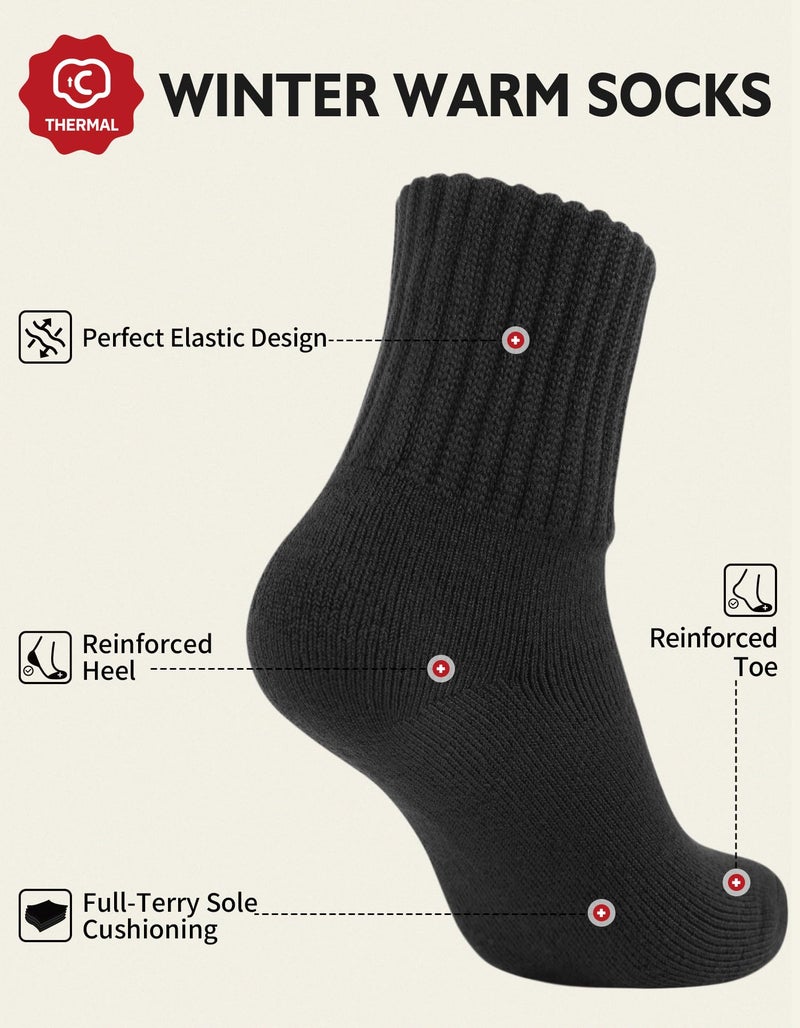 CLOSEMATE Womens Thick Full Cushioned Thermal Warm Boot Socks for Winter 3 Pairs(1Black 1Cream 1DarkGrey) - Image 3
