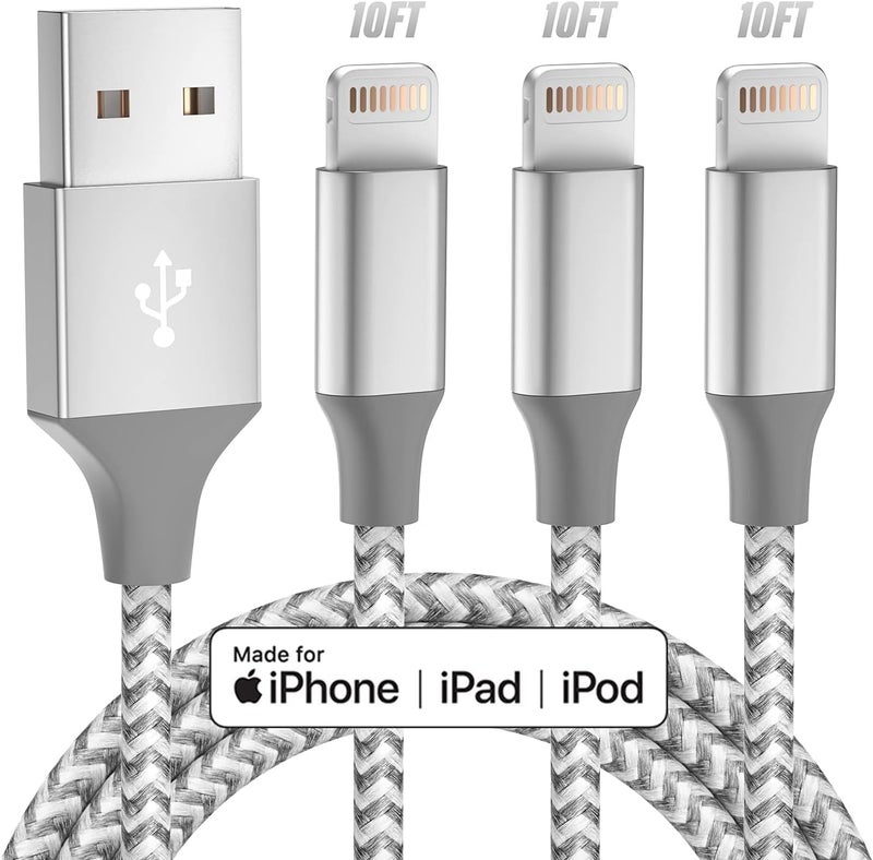 Bkayp 3-Pack 10FT Apple MFi Certified Lightning Cable - Fast Charge & High Speed Data Sync - Image 1