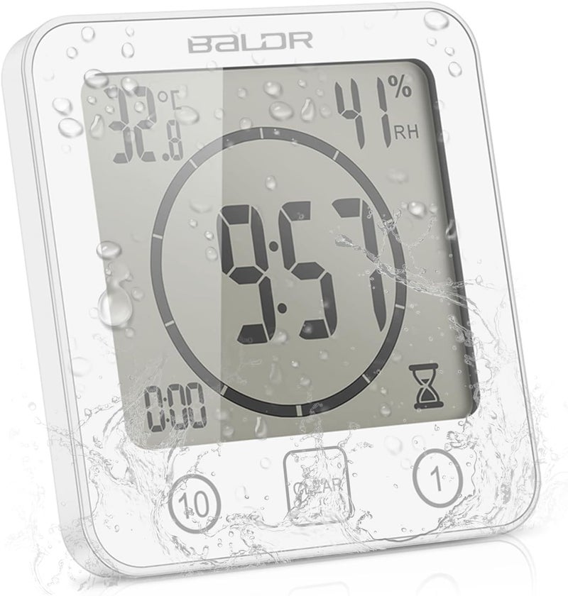 ALLOMN Waterproof Digital Shower Clock, Bathroom Wall Clock with Countdown Timer, Temperature & Humidity Display, Magnetic Back & Suction Cup for Bathroom, Kitchen, Spa - Image 1