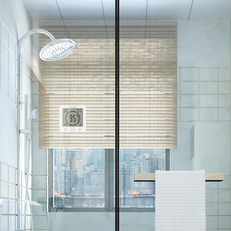 ALLOMN Waterproof Digital Shower Clock, Bathroom Wall Clock with Countdown Timer, Temperature & Humidity Display, Magnetic Back & Suction Cup for Bathroom, Kitchen, Spa - Image 4