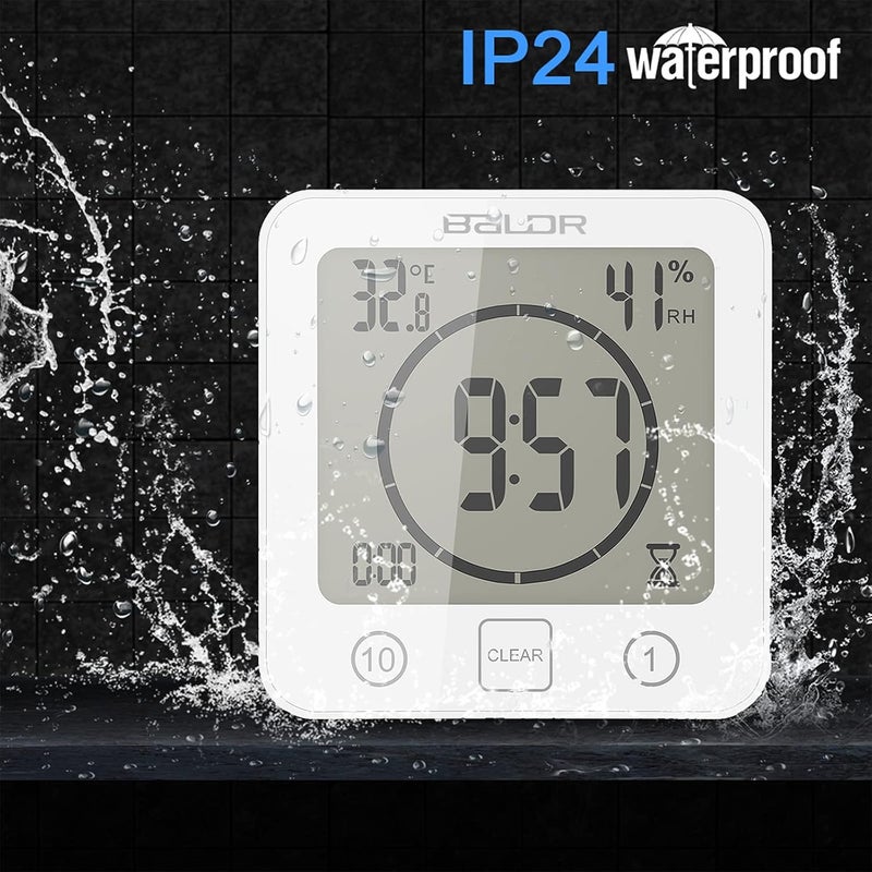 ALLOMN Waterproof Digital Shower Clock, Bathroom Wall Clock with Countdown Timer, Temperature & Humidity Display, Magnetic Back & Suction Cup for Bathroom, Kitchen, Spa - Image 3