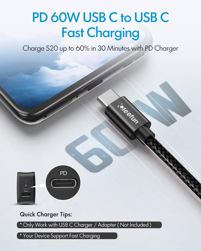 CLEEFUN USB C to USB C Cable 60W, USBC to USBC, [5-Pack, 3 ft] Type C to C Charger Cord Fast Charging for iPhone 16 15 Pro Max/Plus, for Samsung Galaxy S26 S25 S24 S23 Ultra, for iPad/MacBook Pro - Image 2