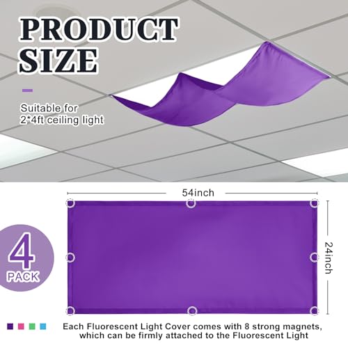 Wowangce 4 Pcs 54 x 24 Inch Fluorescent Light Cover for 4 x 2 Feet Ceiling Light Magnetic Hanging Covers with 8 Magnet Softening Filter for Ceiling Office Lamp - Image 2