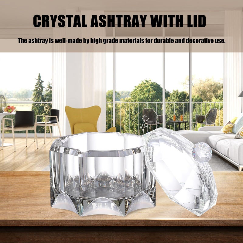 Square Ashtray With Lid Crystal Glass Desktop Ash Container Octagonal Gold Tone For Indoor Home Cigarette Butt Disposal - Image 5