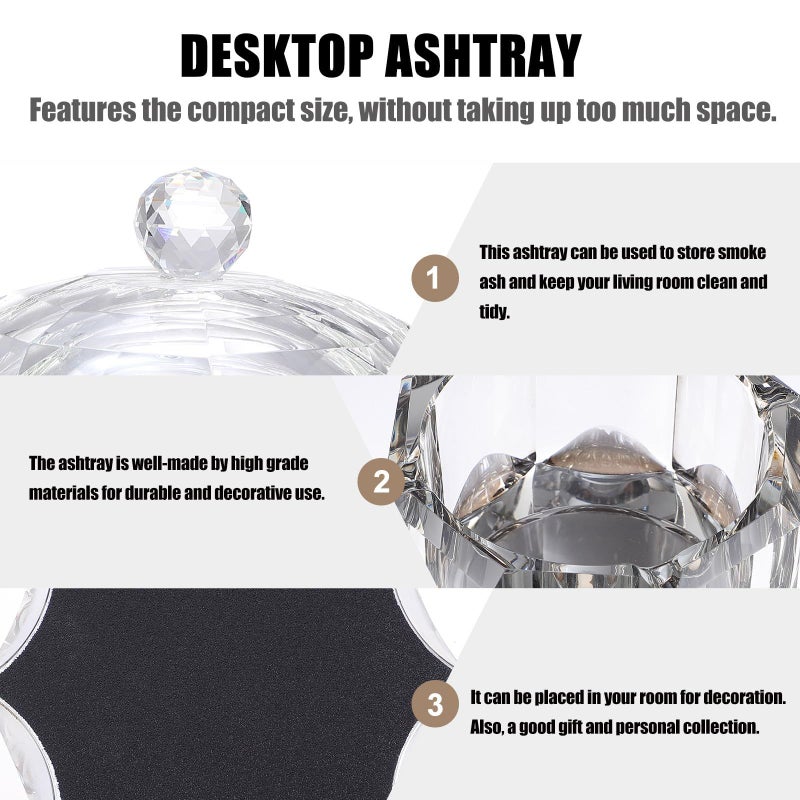 Square Ashtray With Lid Crystal Glass Desktop Ash Container Octagonal Gold Tone For Indoor Home Cigarette Butt Disposal - Image 4