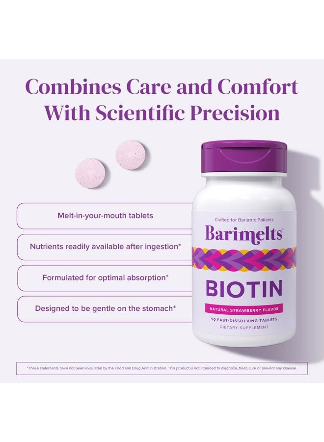 BariMelts بيوتين، فيتامينات قابلة للذوبان لمرضى السمنة، بنكهة الفراولة الطبيعية، 90 قرص سريع الذوبان - Image 4