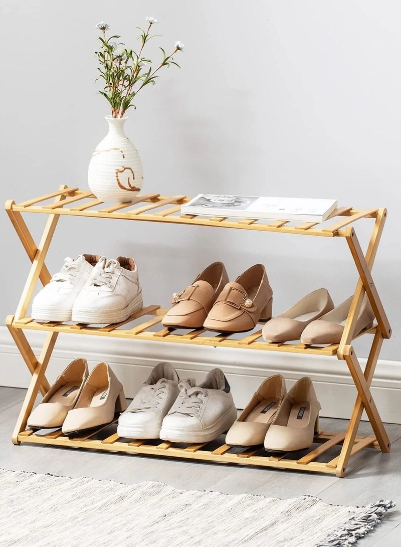 رومان جيفتس ثلاثة ادوار حامل ورف تخزين مصنوع من الخيزران الطبيعي بنسبة 100% لتخزين الأحذية والحقائب والنباتات ومستلزمات الحمام  والسِلال في المداخل وغرف النوم والحمامات والشرفات والخزانات وغيرها من الأماكن - Image 1