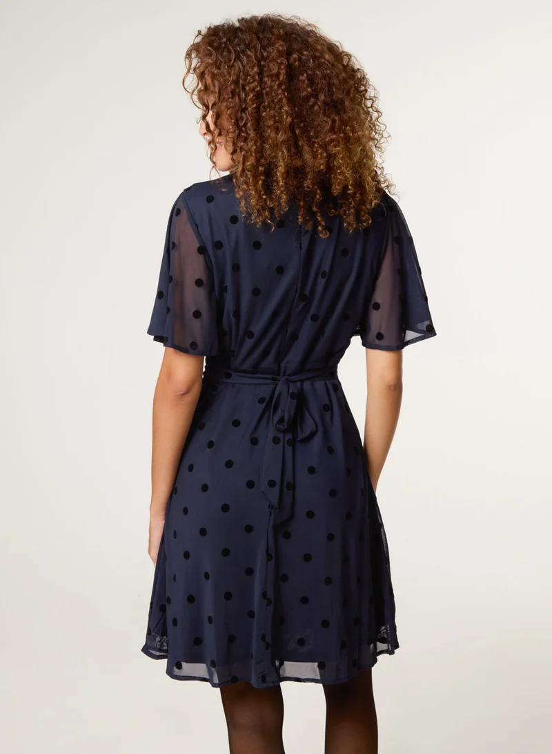 Blue Vanilla Polka Dot Tie Back Dress