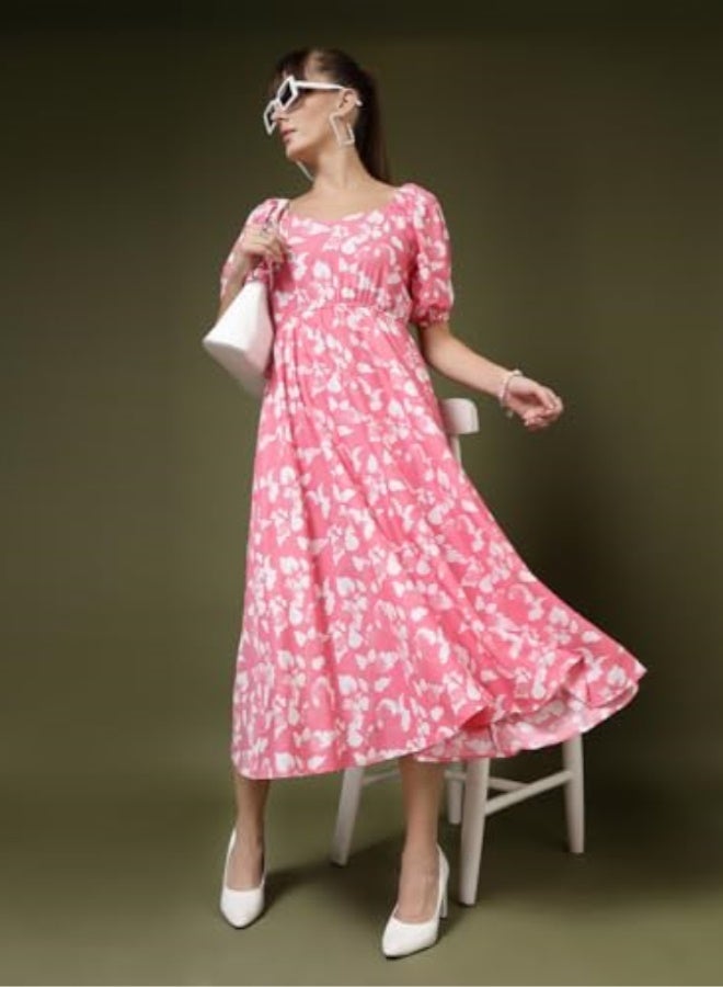 Oomph! فستان نسائي متوسط الطول بتصميم كريب وواسع من الأسفل من OOMPH! - Image 5