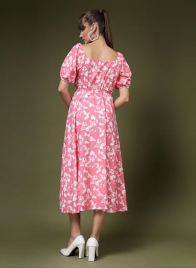 Oomph! فستان نسائي متوسط الطول بتصميم كريب وواسع من الأسفل من OOMPH! - Image 4