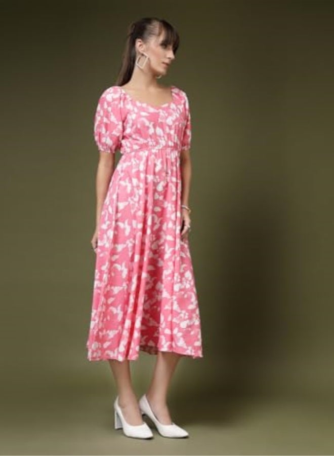 Oomph! فستان نسائي متوسط الطول بتصميم كريب وواسع من الأسفل من OOMPH! - Image 3