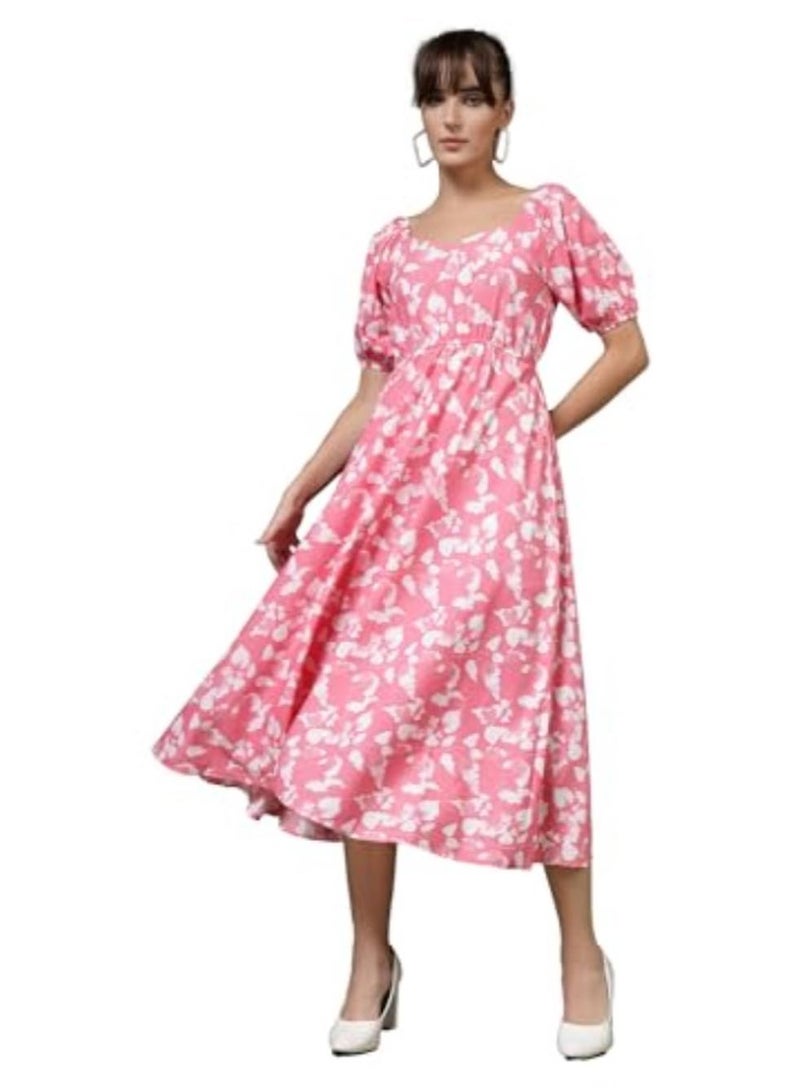 Oomph! فستان نسائي متوسط الطول بتصميم كريب وواسع من الأسفل من OOMPH! - Image 1