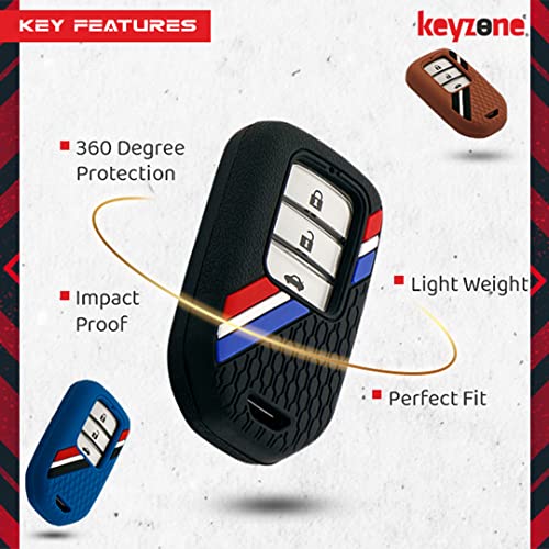 Keyzone Striped Silicone Compatible for Honda City, Civic, Amaze, Elevate, WR-V, Accord, BR-V, CR-V, Mobilio, Jazz, Brio Smart Key (Black) - Image 5