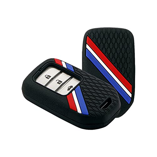 Keyzone Striped Silicone Compatible for Honda City, Civic, Amaze, Elevate, WR-V, Accord, BR-V, CR-V, Mobilio, Jazz, Brio Smart Key (Black) - Image 1