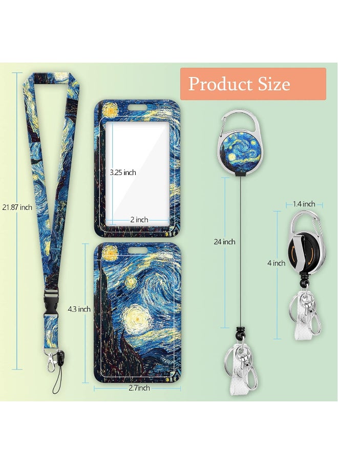 TFiOXL 1 Pack Blue Starry Night ID Badge Holder Lanyard and Retractable Badge Reel Clip Cool Keychain for Women Men Girls for Keys ID Badges Nurse Neck School Lanyard ID Holder  - Image 2