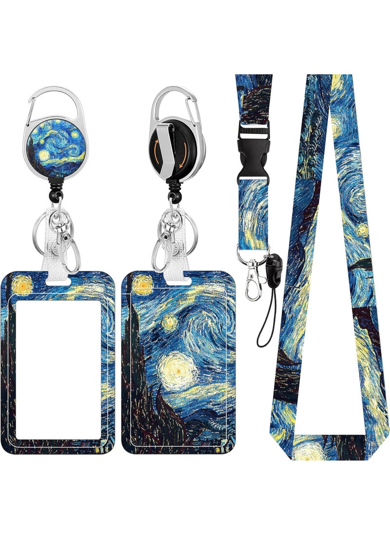 TFiOXL 1 Pack Blue Starry Night ID Badge Holder Lanyard and Retractable Badge Reel Clip Cool Keychain for Women Men Girls for Keys ID Badges Nurse Neck School Lanyard ID Holder  - Image 1