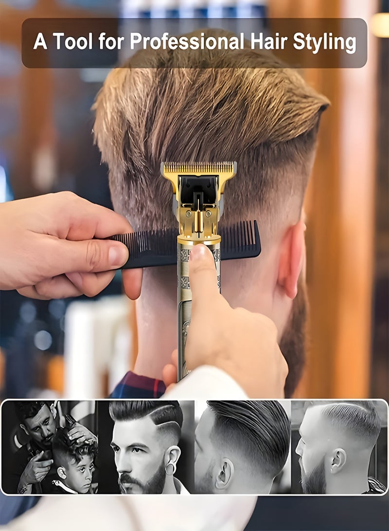 كيمي KM-T99 Professional Hair & Beard Trimmer with T-Blade, USB Rechargeable, Zero Cut, Retro Metal Design Gold - Image 5