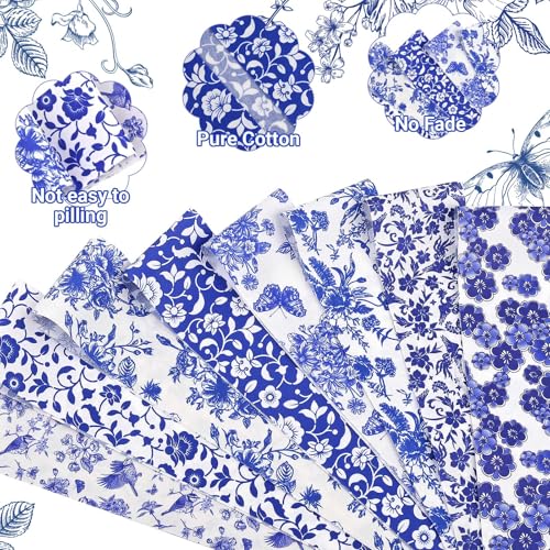 Bolsome 40 Pcs Chinoiserie Cotton Jelly Fabric Strips Blue and White Porcelain Patchwork Strips Roll for Quilting Crafting Blue White Floral Bird Precut Patchwork for Sewing DIY Crafts - Image 3