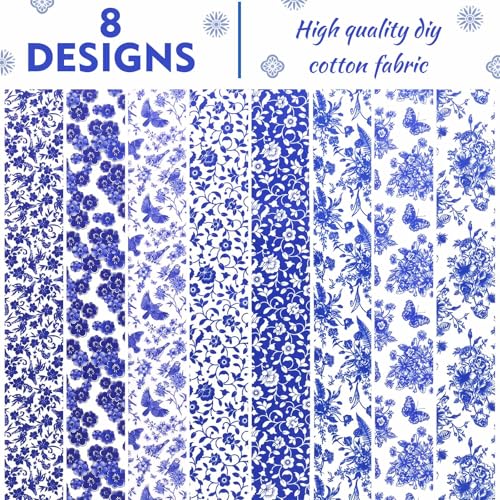 Bolsome 40 Pcs Chinoiserie Cotton Jelly Fabric Strips Blue and White Porcelain Patchwork Strips Roll for Quilting Crafting Blue White Floral Bird Precut Patchwork for Sewing DIY Crafts - Image 4