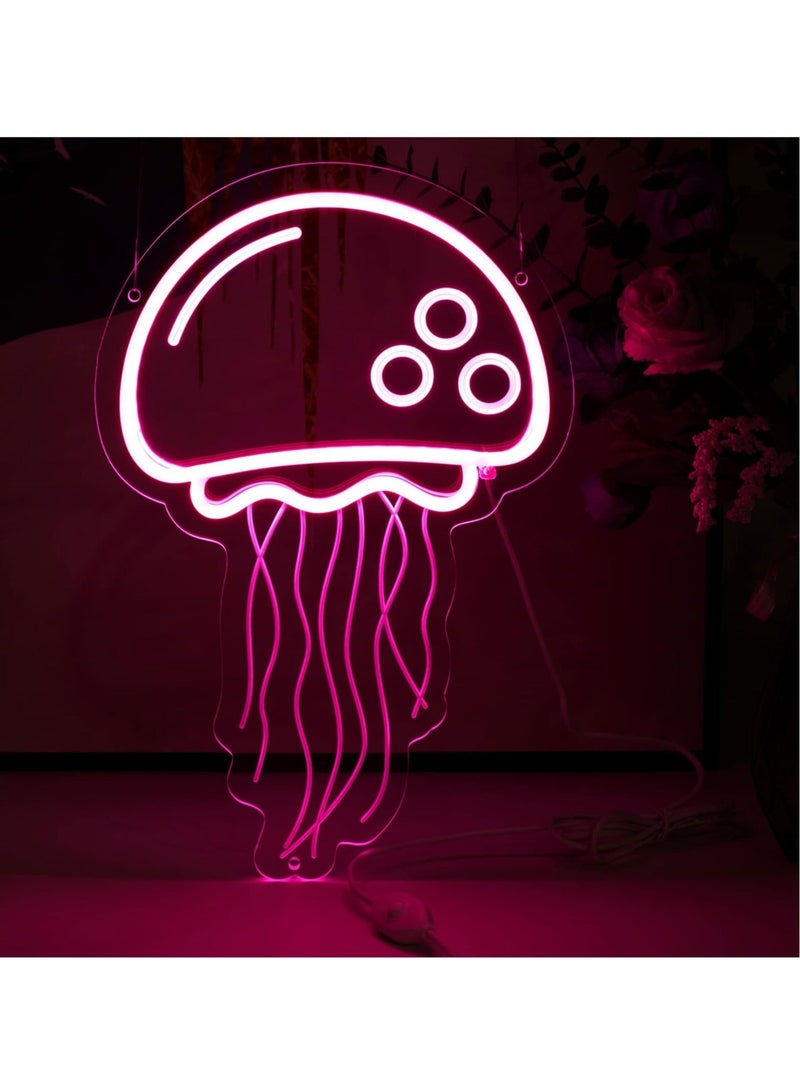 Captaintech Neon Lights Jellyfish LED Sign for Bedroom Wall Pink Ocean Themed USB Powered Light Aesthetic Cool Girls Room Decor Kids Birthday Gift Party Supplies - Image 1
