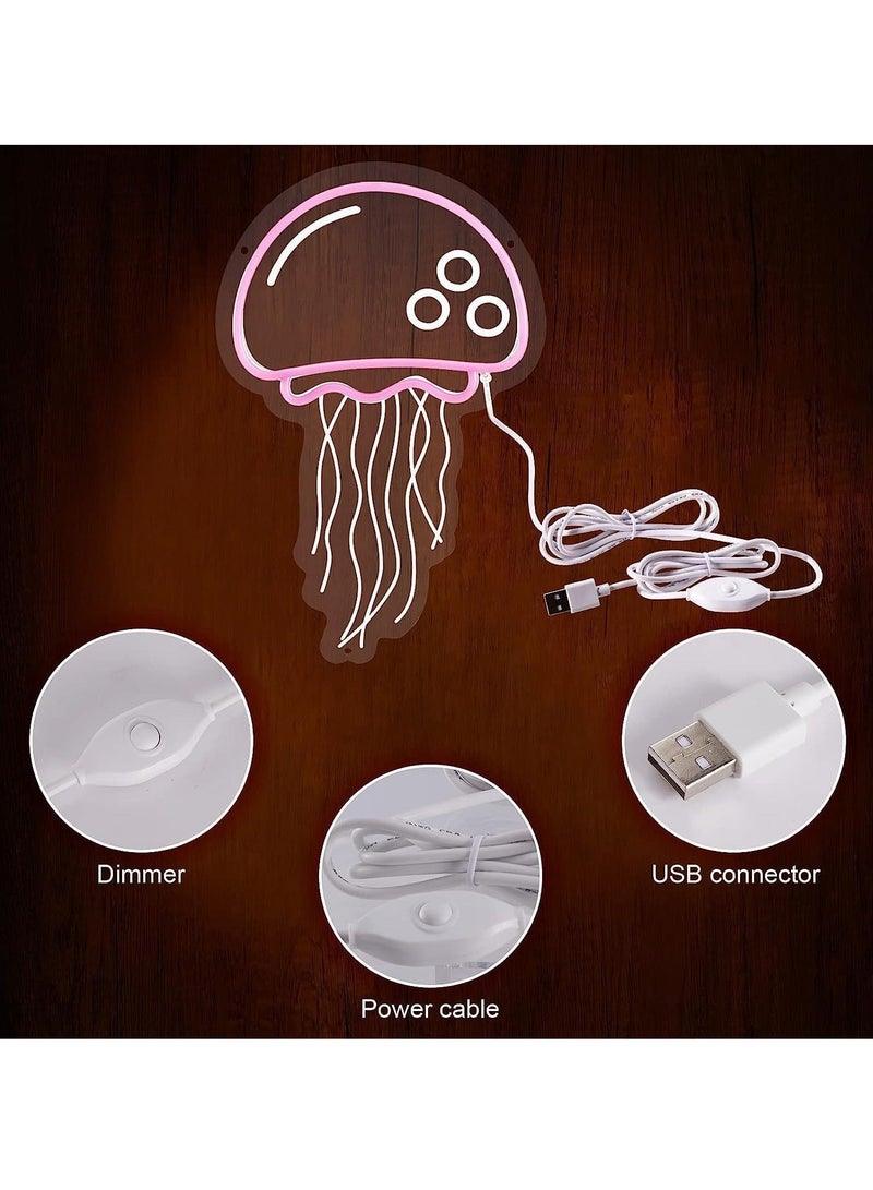 Captaintech Neon Lights Jellyfish LED Sign for Bedroom Wall Pink Ocean Themed USB Powered Light Aesthetic Cool Girls Room Decor Kids Birthday Gift Party Supplies - Image 3