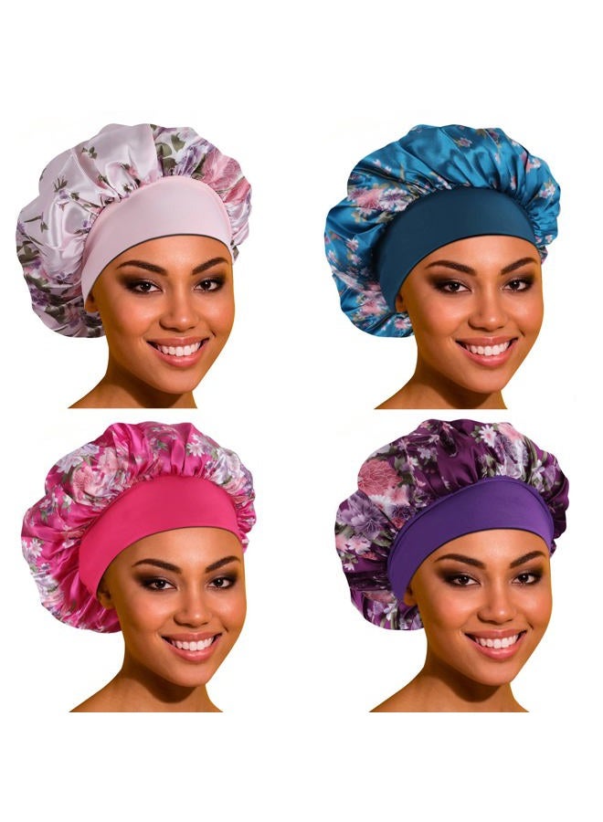 Roybens Satin Bonnet Hair Bonnet for Sleeping- 4 Pack Large Silk Bonnets for Black Women with Elastic Soft Band for Hair Care - Image 1