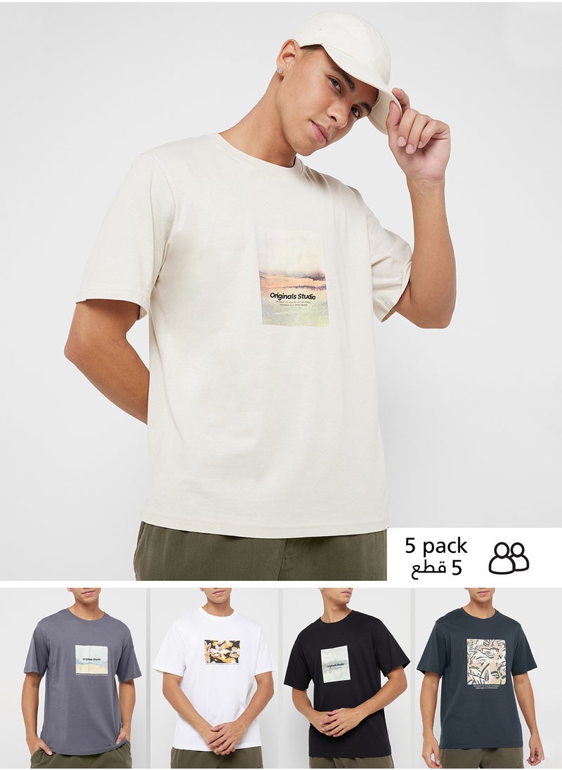 JACK & JONES 5 Pack Graphic Crew Neck T-Shirt  - Image 1