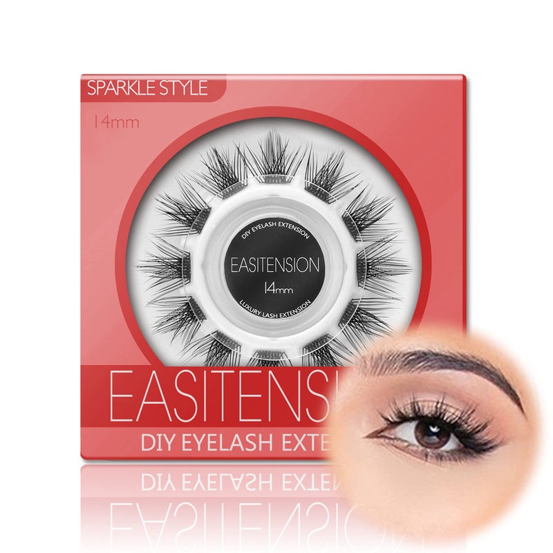 DIY Eyelash Extension 3D Effect Individual Melt Flare Lash Cluster Natural Lashes Set Home Eyelash Extension D curl Lashes Pack 12mm14mm 14MMSparkle
