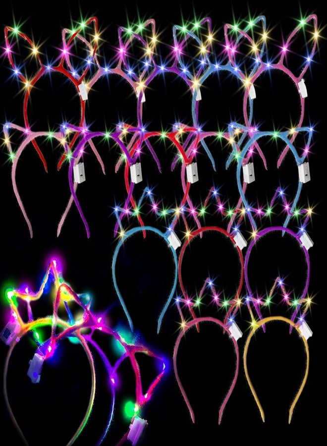 M.best 24pcs LED Cat Ear Headbands, Light Up Cat Ear Crown Rabbit Headwear Accessories for Night Clubs Raves Concert Halloween Christmas Glow in the Dark Party Supplies - Image 1